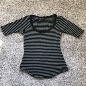 Express Black/Grey Striped Scoop Neck Tee